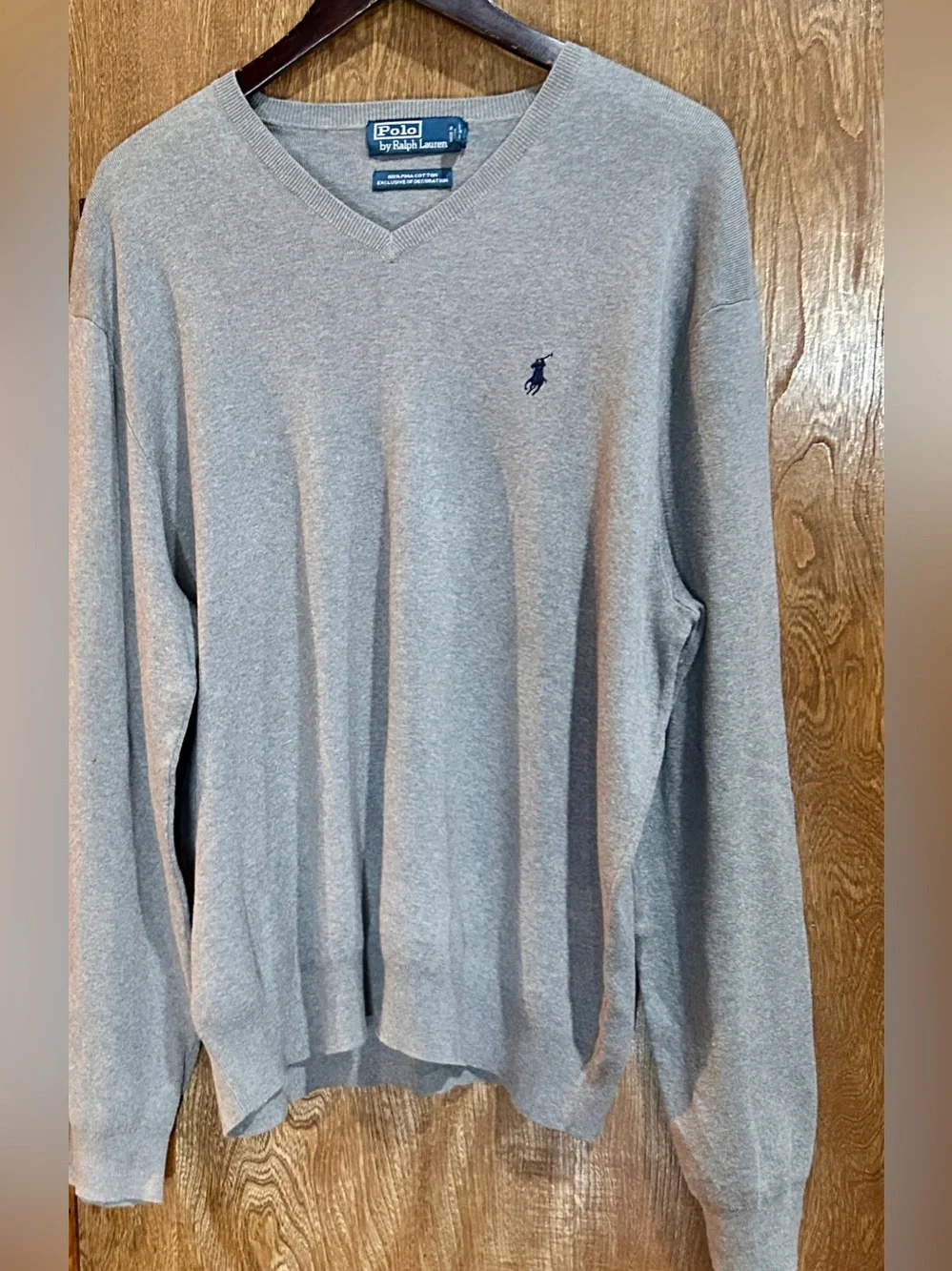 Polo Ralph Lauren XXL Taupe Pima Cotton V‑Neck Sweater Navy Pony